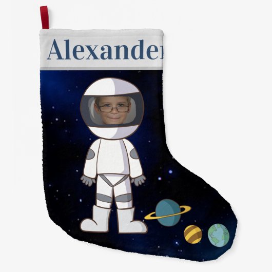 Jouw naam en foto Astronaut Buitenruimte Grote Kerstsok (Voorkant)