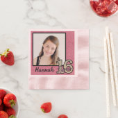 Jouw naam en foto's gezoet 16 met roze glitter servet (Insitu)