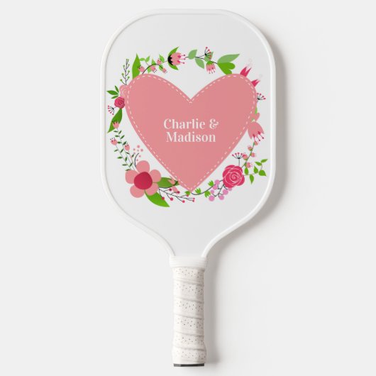 Jouw naam(en) in een bloem hart pickleball paddle (Voorkant)