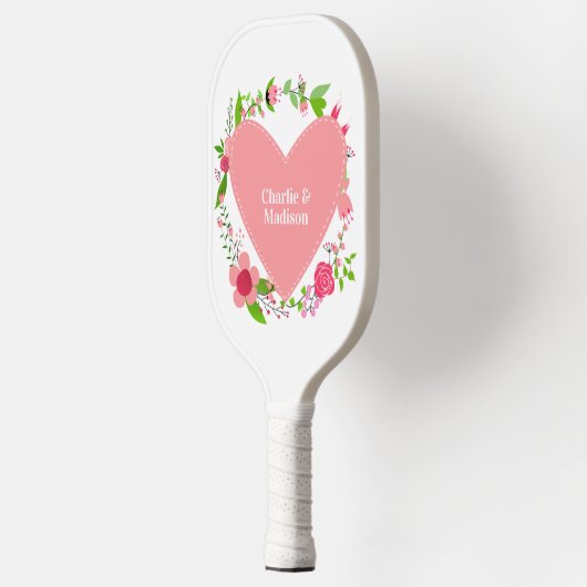 Jouw naam(en) in een bloem hart pickleball paddle (Links)