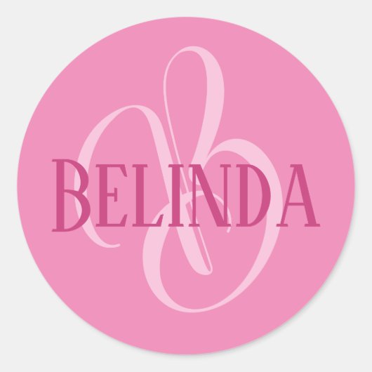 Jouw naam en Initiaal Roze Ronde Sticker (Voorkant)