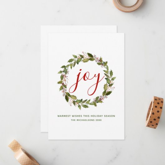 Jouw naam en jaar | kerstfeestvreugde Waterverf Wr Notitiekaartje (Voorkant / Achterkant in situ)