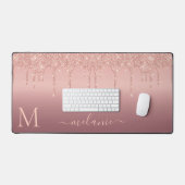 Jouw naam en Letter Roos Gouden Blush Glitter Bureaumat (Keyboard & Muis)