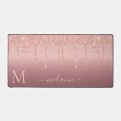 Jouw naam en Letter Roos Gouden Blush Glitter Bureaumat (Voorkant)