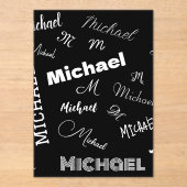 Jouw naam en monogram aangepast patroonzwart acryl uitnodigingen (Voorkant)