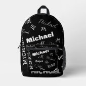 Jouw naam en monogram aangepast patroonzwart bedrukte rugzak (Voorkant)