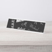 Jouw naam en monogram aangepast patroonzwart bureau naambordje (Voorkant)