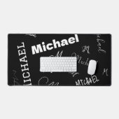 Jouw naam en monogram aangepast patroonzwart bureaumat (Keyboard & Muis)