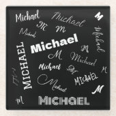 Jouw naam en monogram aangepast patroonzwart glazen onderzetter (Voorkant)