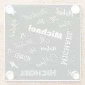Jouw naam en monogram aangepast patroonzwart glazen onderzetter (Achterkant)