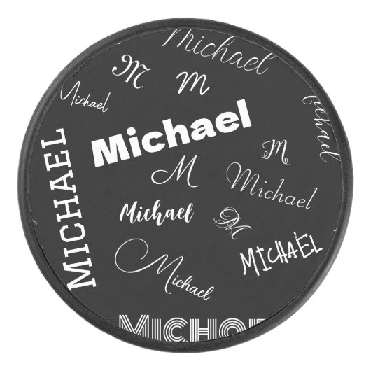 Jouw naam en monogram aangepast patroonzwart hockey puck (Voorkant)