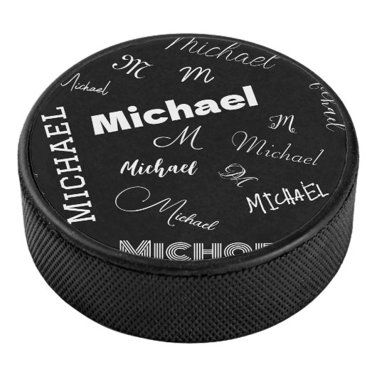 Jouw naam en monogram aangepast patroonzwart hockey puck (3/4)