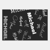 Jouw naam en monogram aangepast patroonzwart inpakpapier vel (Voorkant)