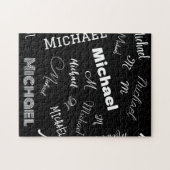 Jouw naam en monogram aangepast patroonzwart legpuzzel (Horizontaal)