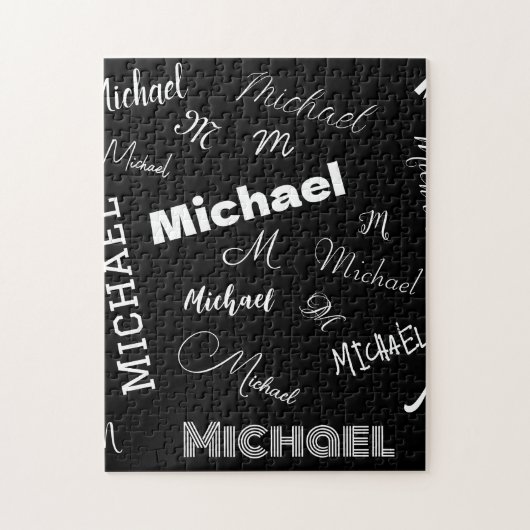 Jouw naam en monogram aangepast patroonzwart legpuzzel (Verticaal)