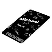 Jouw naam en monogram aangepast patroonzwart magneet (Linkerzijde)