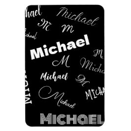 Jouw naam en monogram aangepast patroonzwart magneet