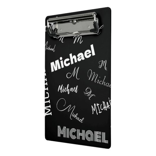 Jouw naam en monogram aangepast patroonzwart mini klembord (Angled2)