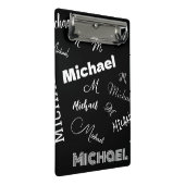 Jouw naam en monogram aangepast patroonzwart mini klembord (Schuin)
