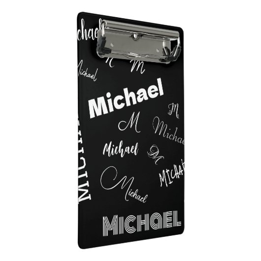 Jouw naam en monogram aangepast patroonzwart mini klembord (Schuin)