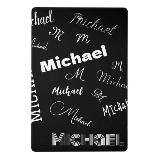 Jouw naam en monogram aangepast patroonzwart mini klembord (Achterkant)