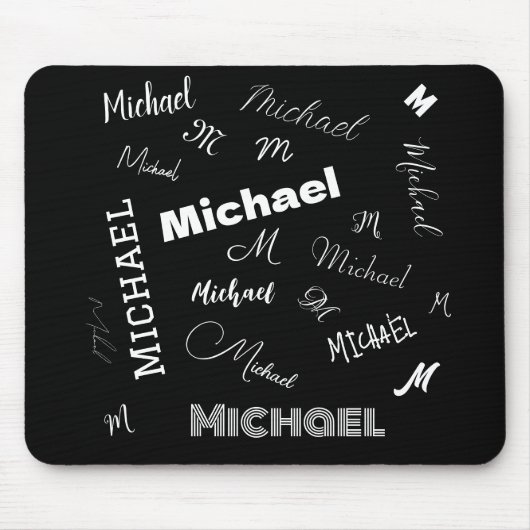 Jouw naam en monogram aangepast patroonzwart muismat (Voorkant)