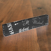 Jouw naam en monogram aangepast patroonzwart naambordje (Zijkant)