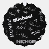 Jouw naam en monogram aangepast patroonzwart ornament kaart (Achterkant)