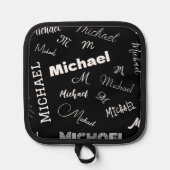 Jouw naam en monogram aangepast patroonzwart pannenlap (Voorkant)