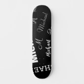 Jouw naam en monogram aangepast patroonzwart persoonlijk skateboard (Voorkant)