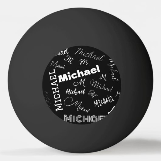 Jouw naam en monogram aangepast patroonzwart pingpongbal (Voorkant)