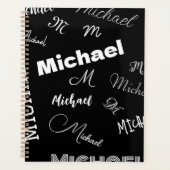 Jouw naam en monogram aangepast patroonzwart planner (Voorkant)