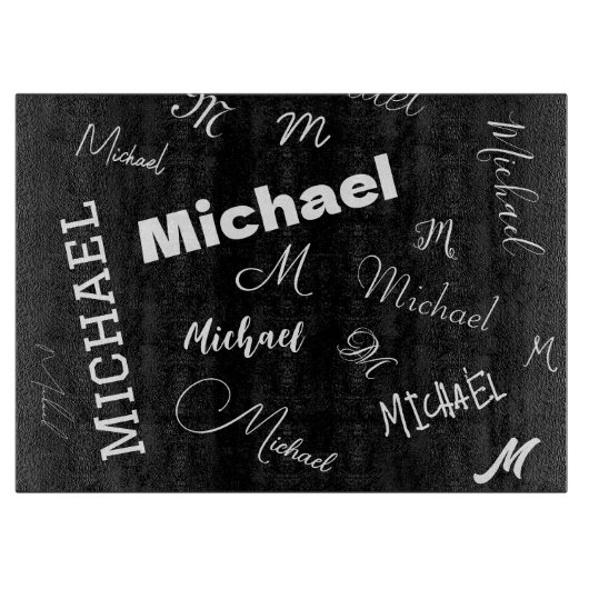 Jouw naam en monogram aangepast patroonzwart snijplank (Voorkant)
