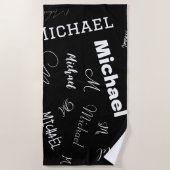 Jouw naam en monogram aangepast patroonzwart strandlaken (Voorkant)