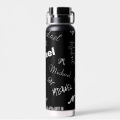 Jouw naam en monogram aangepast patroonzwart waterfles (Achterkant)