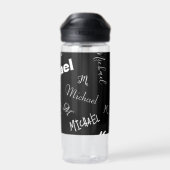 Jouw naam en monogram aangepast patroonzwart waterfles (Achterkant)