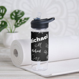 Jouw naam en monogram aangepast patroonzwart waterfles
