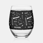 Jouw naam en monogram aangepast patroonzwart wijnglas zonder voet (Achterkant)
