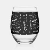 Jouw naam en monogram aangepast patroonzwart wijnglas zonder voet (Rechts)