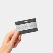 Jouw naam en monogram | Grays & Faux Silver-look Badge (Handheld)