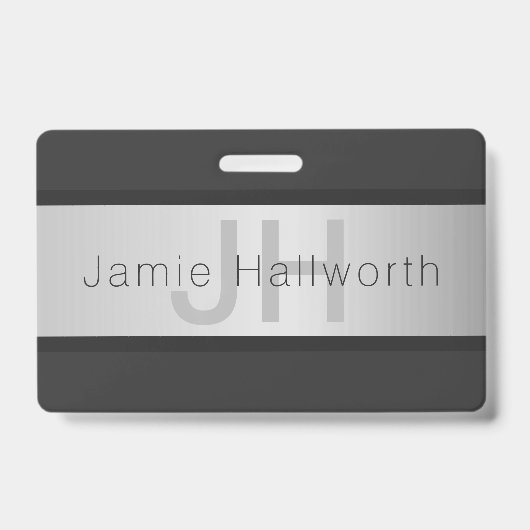 Jouw naam en monogram | Grays & Faux Silver-look Badge (Voorzijde)
