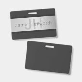 Jouw naam en monogram | Grays & Faux Silver-look Badge (Voor- en achterkant)