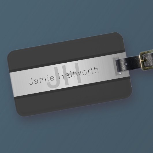 Jouw naam en monogram | Grays & Faux Silver-look Bagagelabel