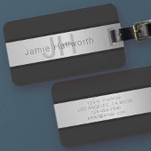 Jouw naam en monogram | Grays & Faux Silver-look Bagagelabel