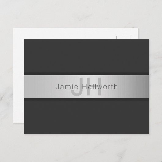 Jouw naam en monogram | Grays & Faux Silver-look Briefkaart (Voorkant / Achterkant)