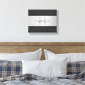 Jouw naam en monogram | Grays & Faux Silver-look Canvas Afdruk (Insitu (Slaapkamer))