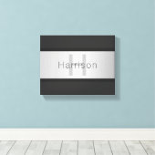 Jouw naam en monogram | Grays & Faux Silver-look Canvas Afdruk (Insitu (Houten vloer))