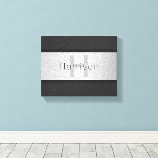 Jouw naam en monogram | Grays & Faux Silver-look Canvas Afdruk (Insitu (Houten vloer))