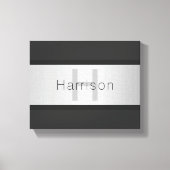 Jouw naam en monogram | Grays & Faux Silver-look Canvas Afdruk (Voorkant)