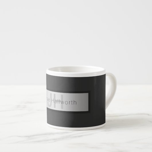 Jouw naam en monogram | Grays & Faux Silver-look Espresso Kop (Voorkant rechts)